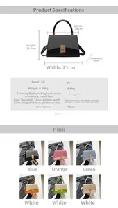 Detailed size chart and multi-color options for this luxury PU leather crossbody bag