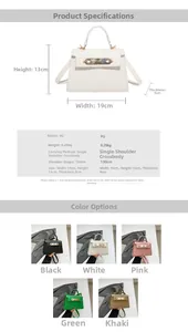 Detailed dimension chart and texture showcase for the faux crocodile leather handbag