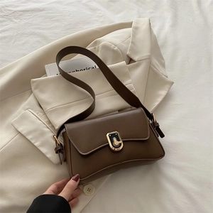 Niche Design Women's PU Leather Shoulder Bag Retro Solid Color Crossbody Bag With Gold Lock And Adjustable Strap Fashion Bag