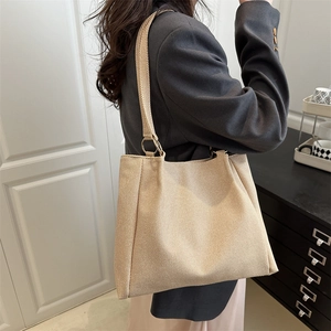 Large Capacity Canvas Tote Bag With Metal Ring Urban Commuter Shoulder Bag For Women Casual Handbag Office Shopper Bag