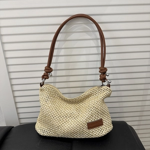 Sac à Bandoulière Casual en Paille Tissée pour Femmes Été Boho Sac de Plage Avec Bandoulière en Similicuir Fermeture Éclair
