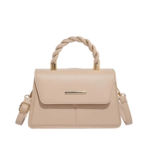 Sac bandoulière minimaliste en cuir PU beige avec poignée torsadée et métal doré
