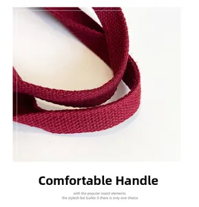 Close-up of burgundy nylon crossbody bag showing the durable woven canvas strap detail