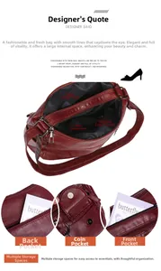 Detail view of burgundy crossbody bag showing multiple storage pockets and compartments