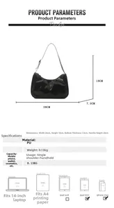Detailed size chart for the black PU leather crescent bag with dimensions 28x18x7.5cm