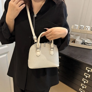 White woven texture shell bag with adjustable strap and dual handles for women