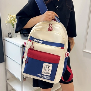 Unisex Large Capacity Colorblock School Backpack Nylon Contrast Color Travel Laptop Bag For High School Students