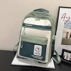 Large capacity color-block campus backpack with water-resistant nylon material