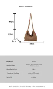Detailed size specifications for handmade bohemian knit shoulder bag with earth tones