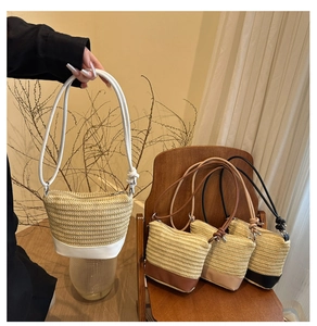 Détails de sacs en paille et cuir tissés à la main en quatre coloris pour l'été