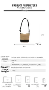 Tableau des dimensions détaillées pour petit sac tissé bandoulière, taille 20,5x17cm