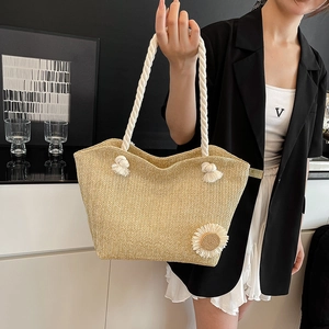 Borsa Tote Intrecciata con Girasole Stile Preppy Donna in PU Poliestere Grande Capacità Borsa a Tracolla da Pendolare Borsa da Spiaggia Estiva