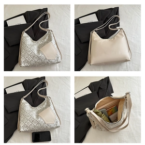 Detailed four-grid view showing embroidery texture and interior capacity of beige hobo bag