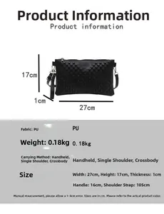 Detailed size specifications for black studded envelope clutch with detachable strap