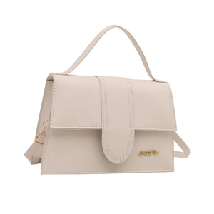 Sac bandoulière blanc cassé élégant avec logo JINGPIN doré et poignée supérieure chic
