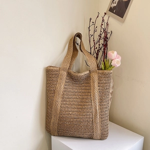 Hand-Woven PU Large Capacity Shoulder Bag For Women Pastoral Vintage Tote Bag With Tassel Retro Summer Underarm Bag