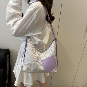 New Chinese style jacquard tote bag in light purple with geometric floral pattern