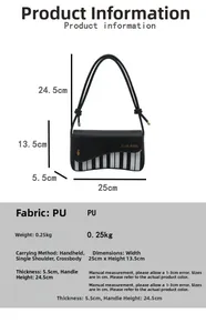 Tableau des tailles pour sac à bandoulière motif piano avec mesures en cuir PU