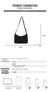Tabella taglie borsa a tracolla in nylon 28x20x10cm per iPad e smartphone
