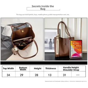 Detailed size chart for the tote bag including dimensions of 34x28x13 cm and capacity info