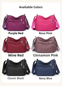 Multi-pocket nylon crossbody bags featuring heart-stitched quilting in six colors