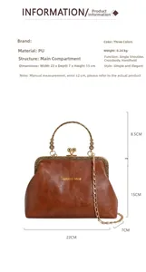 Specifiche dettagliate delle dimensioni per borsa vintage in pelle PU marrone con peso
