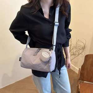 Minimalist light grey large capacity nylon crossbody bag with small round pouch bag