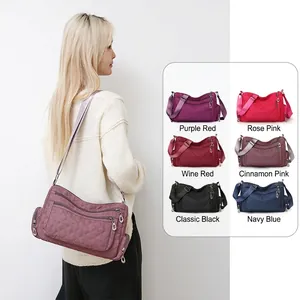 Multi-pocket quilted nylon crossbody bag for women in six stylish colors with large capacity