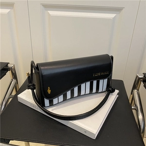 Sac à épaule chic en PU noir et blanc style clavier de piano avec notes