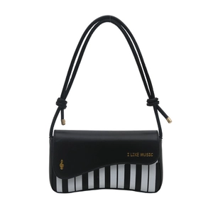 Sac à bandoulière carré piano avec motif de clavier et broderie de notes de musique
