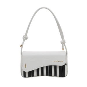 Chic piano theme white crossbody bag with keyboard print and golden music notes