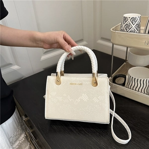 Fashion PU Leather Snake Pattern Small Square Shoulder Bag For Women Casual Crossbody Handbag With Woven Handle Elegant Purse