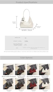 Detailed size chart for the PU leather shoulder bag showing 26x24x6.5cm dimensions and specs
