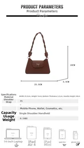 Specifiche dettagliate delle dimensioni della borsa in pelle PU marrone con fiocco argento