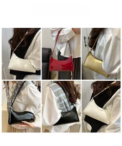 Minimalist baguette shoulder bags in glossy patent and crocodile textures for women