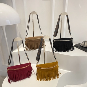 Borsa a Tracolla Boema Con Frange Per Donna Borsa a Spalla Vintage Con Nappine E Tracolla Larga Intrecciata Moda Casual