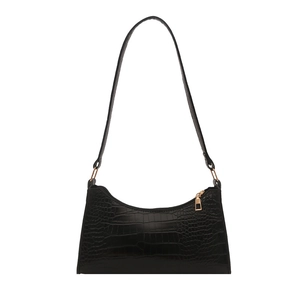 Classic black crocodile pattern underarm bag with gold zipper for summer fashion