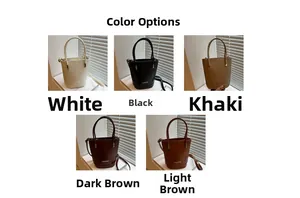 Cinq sacs à main seau en cuir mat minimalistes en blanc, noir, kaki et marron