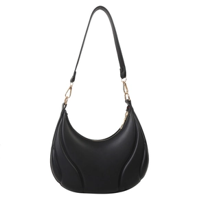 Chic black hobo bag with quilted ridges and gold hardware for women's daily fashion