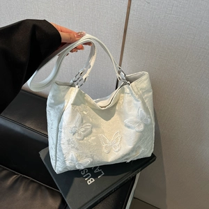 Neuer Chinesischer Stil Schmetterling Stickerei Tragetasche Große Kapazität PU Schultertasche Für Damen Elegante Handtasche