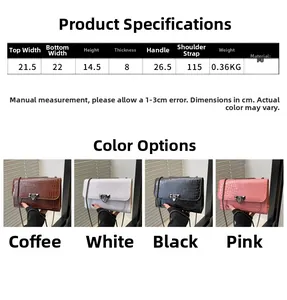 Detail showcasing crocodile texture PU leather handbag with elegant metal lock and 0.36kg weight