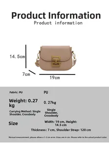 Detailed size specifications for the pink PU leather crossbody bag with chain strap