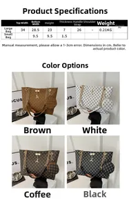 Guida alle taglie per set di borse tote in pelle PU con dimensioni per borsa e pochette
