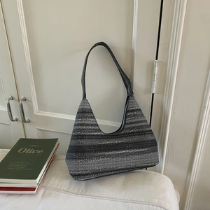 Summer Straw Woven Striped Hobo Bag Large Capacity Shoulder Bag For Women Beach Vacation Handbag Bohemian Underarm Bag