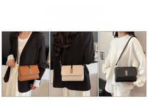Detailed comparison of three colored faux leather crossbody bags with metal buckles