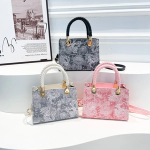 Borsa Quadrata Vintage Jacquard Floreale Donna Manico Intrecciato Spalla Tracolla Hardware Dorato Moda Tote Borsa a Mano