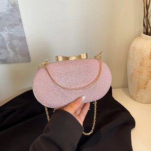 Fashionable Women Evening Clutch Bag With Bow Knot Lock Acrylic Glitter Box Handbag Metal Handle Chain Strap Wedding Party Elegant Accessories