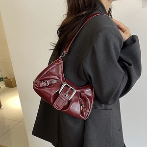 Vintage Y2K PU Leather Pleated Underarm Shoulder Bag For Women Chic Moto Style With Metal Buckle Daily Commute Purse