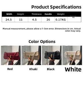 Size guide for crocodile pattern baguette bag with detailed PU material dimensions