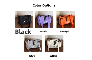 Detailed view of lightweight crossbody bags in five colors with adjustable wide straps